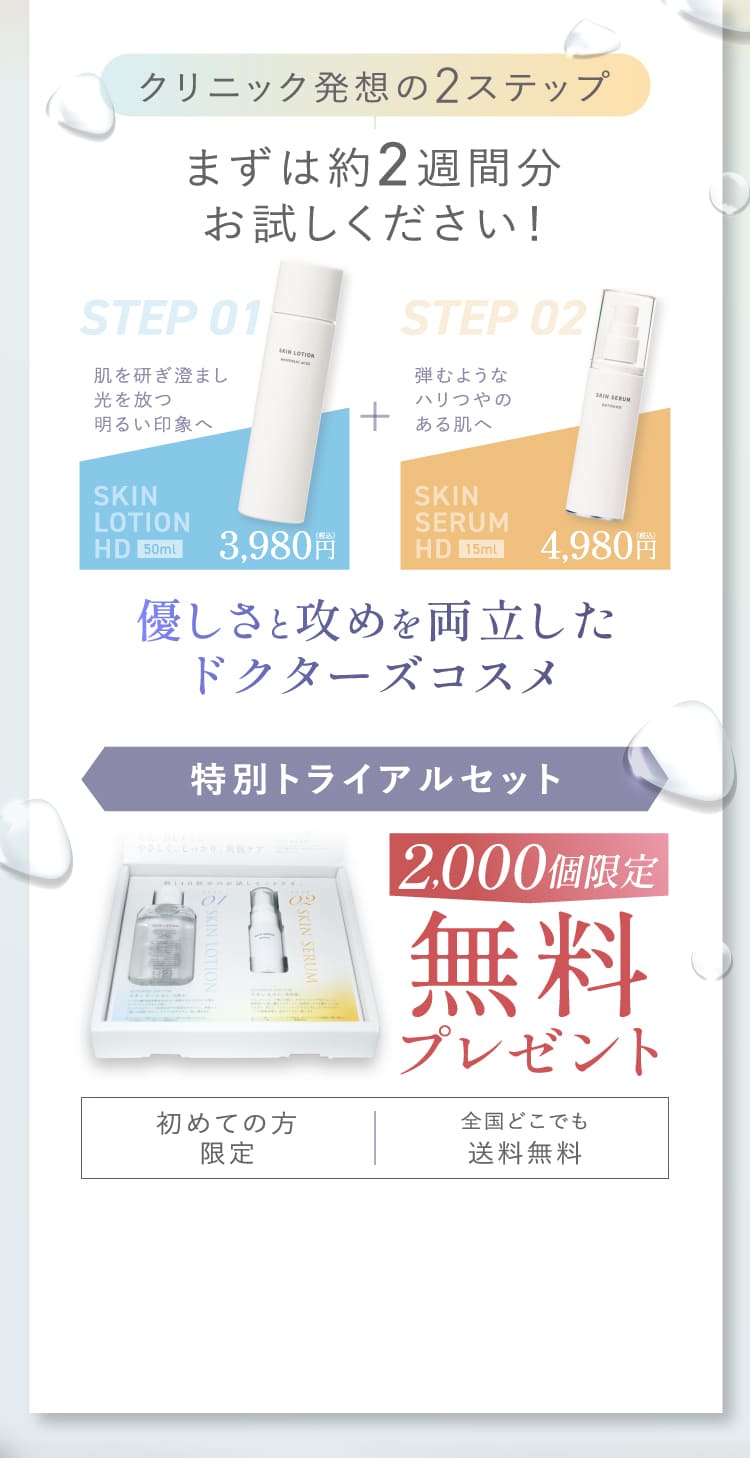 クリニック発想の2ステップ まずは約2週間分お試しください 特別トライアルセット 2000個限定 無料プレゼント 初めての方限定 全国どこでも送料無料