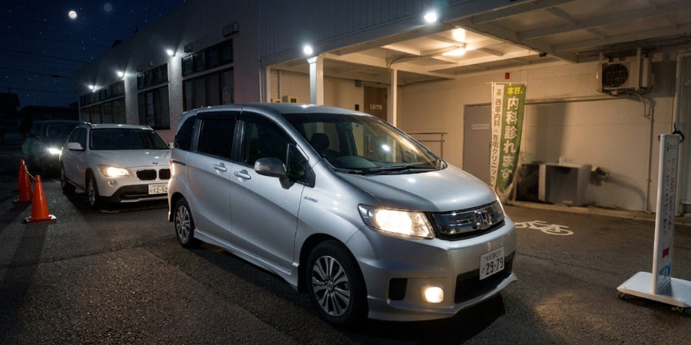 車内で薬を受け取るドライブスルー診療のイメージ
